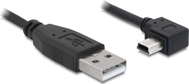 Cablu de conectare cu un conector in linie dreapta si unul inclinat , Delock , USB 2.0 A tata > USB mini B 5pin tata , 5m , negru