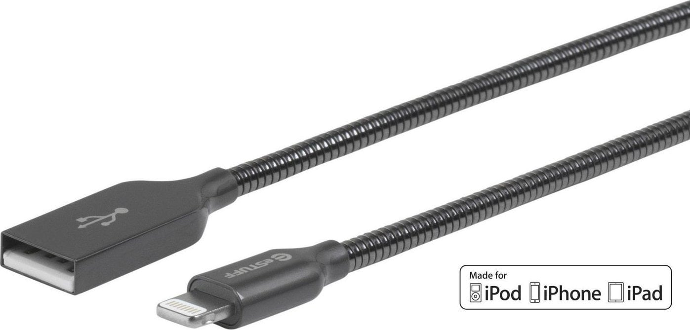 Cablu de date incarcare USB - Lightning eSTUFF Allure Series cu armatura de otel si kevlar, gri metalic, lungime 1.5m, pentru Apple iPhone XR, XS, XS Max, iPhone 11, 11 Pro, 11 Pro Max, iPad, iPod, AirPods