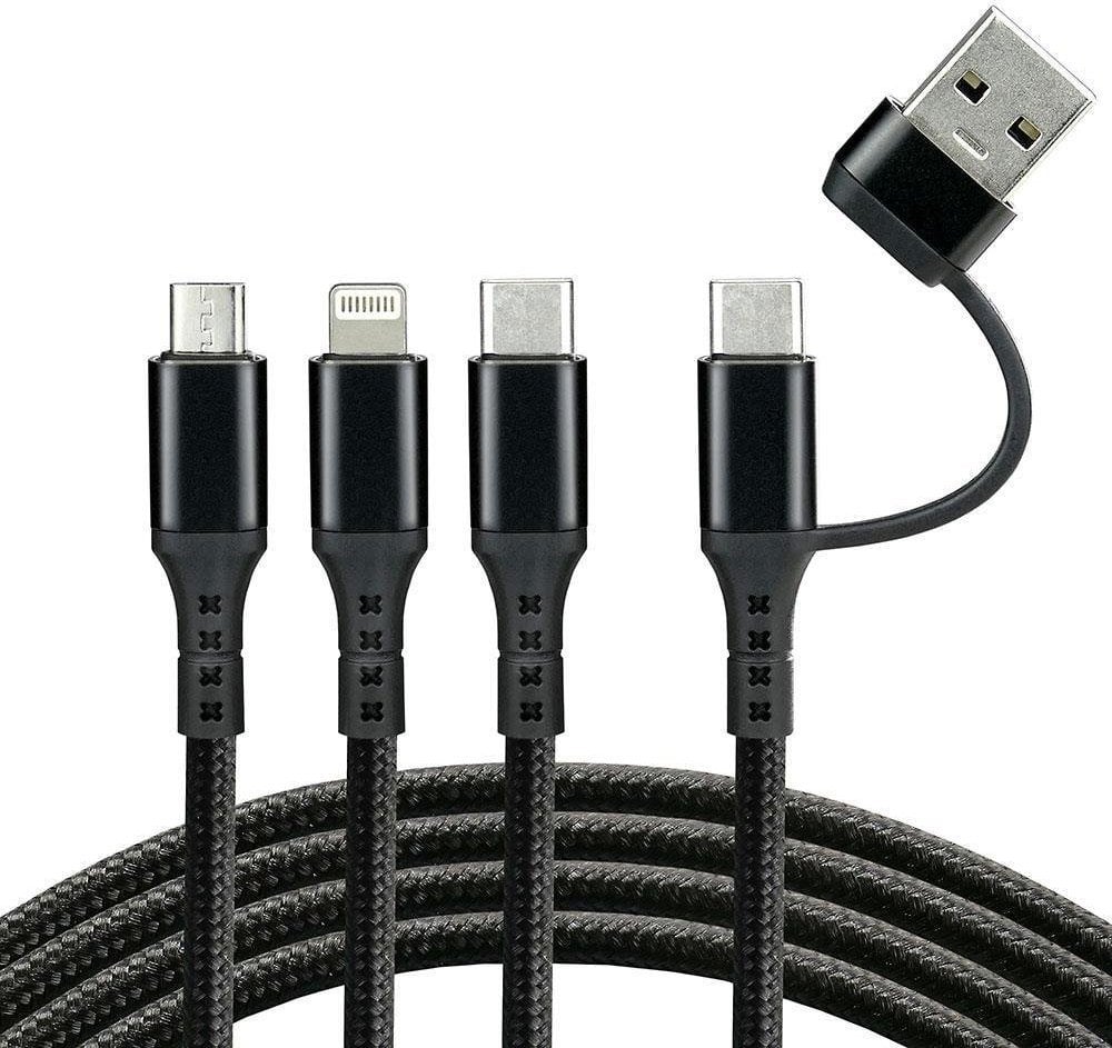 Cablu USB EverActive USB-A + USB-C - USB-C + microUSB + Lightning 1,2 m Negru (CBB-1.2ALL)