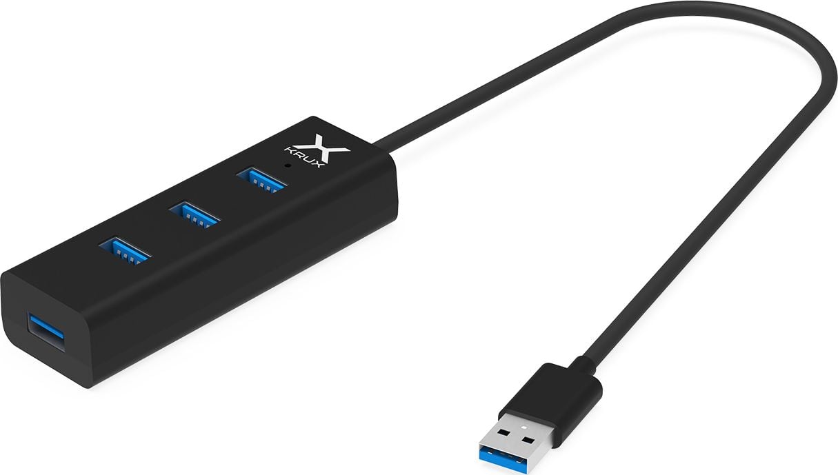 Kabel USB Hub Krux 4xUSB-A czarny 0,3m