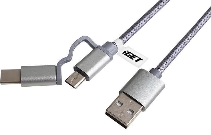 G2V1 2V1, 1m, argint, microUSB și USB-C