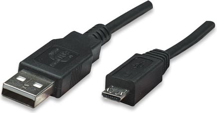 Cablu USB-A 2.0 / Micro-B, Manhattan, Hi-Speed, M / M, 3m, Negru