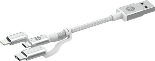 Mophie cablu USB 3in1-C, microUSB și fulgere - USB-A 1m (alb)