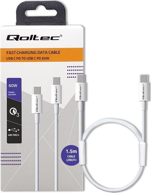 Cablu USB Qoltec USB-C - USB-C 1,5 m Alb (52360)