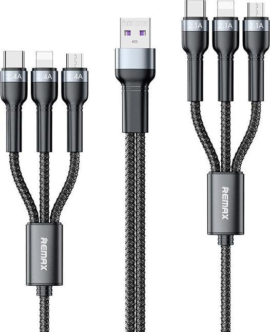 Kabel USB Remax USB-A - USB-C + microUSB + 2x Lightning 2 m Czarny (6954851237907)