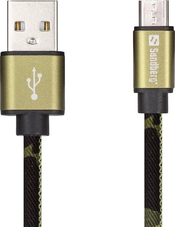 Cablu de date , Sandberg , MicroUSB , 1m , verde de camuflaj