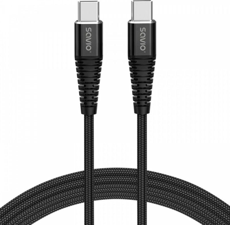 Cablu transfer date si incarcare, Savio, CL-160, USB-C 2.0 la USB-C 2.0, 3A, 2m, Negru
