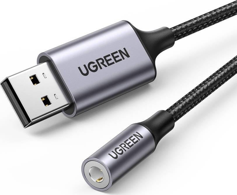 Cablu USB Ugreen USB-A - mini mufă 3,5 mm Negru-argintiu (30757)