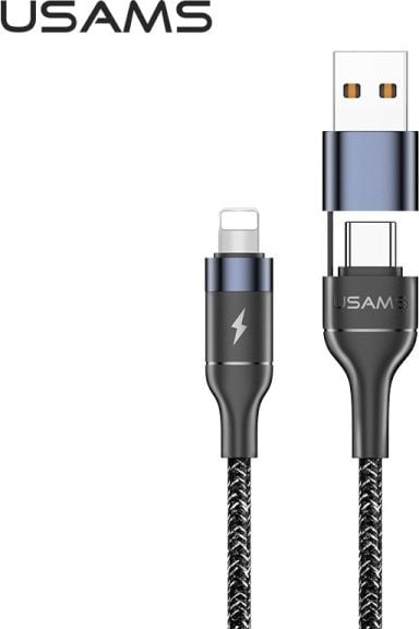 Cablu Date si Incarcare Usams USB Type-C la Lightning - USB la Lightning U31, PD Fast Charge, 30W, 1.2 m, US-SJ404, Negru