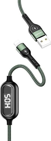 USAMS cablu împletit U48 fulger 1.2m 2A încărcare rapidă LED verde SJ423USB02 / verde (US-SJ423)