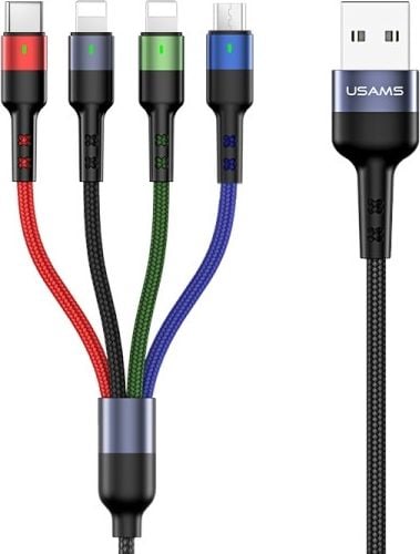Kabel USB Usams USB-A - USB-C + microUSB + 2x Lightning 3 m Czarny (63757-uniw)