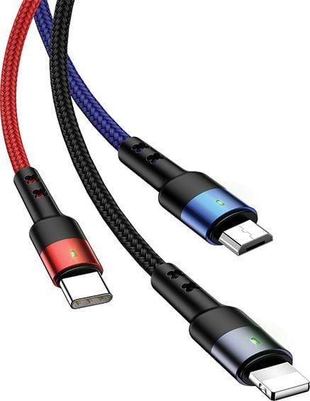 USAMS împletit cablu U26 3in1 3m 2A SJ412USB01 Fast Charge (fulger / Micro USB / USB C) (US-SJ412)