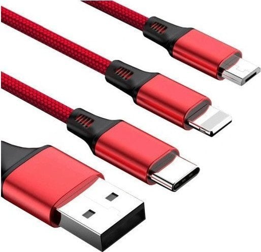 Kabel USB Vega USB-A - USB-C + microUSB + Lightning Czerwono-czarny (27973)