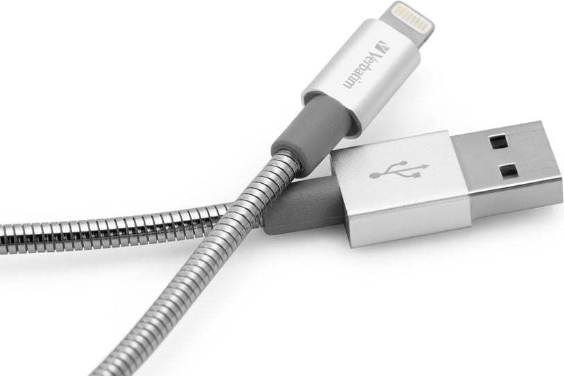 Kabel USB Verbatim USB A -> Lightning, (M/M), srebrny, 1m (48859)