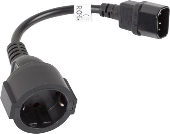 Cablu prelungitor de alimentare UPS, PC, 20 cm, Lanberg 40987, IEC 320 C14 la Schuko mama, negru