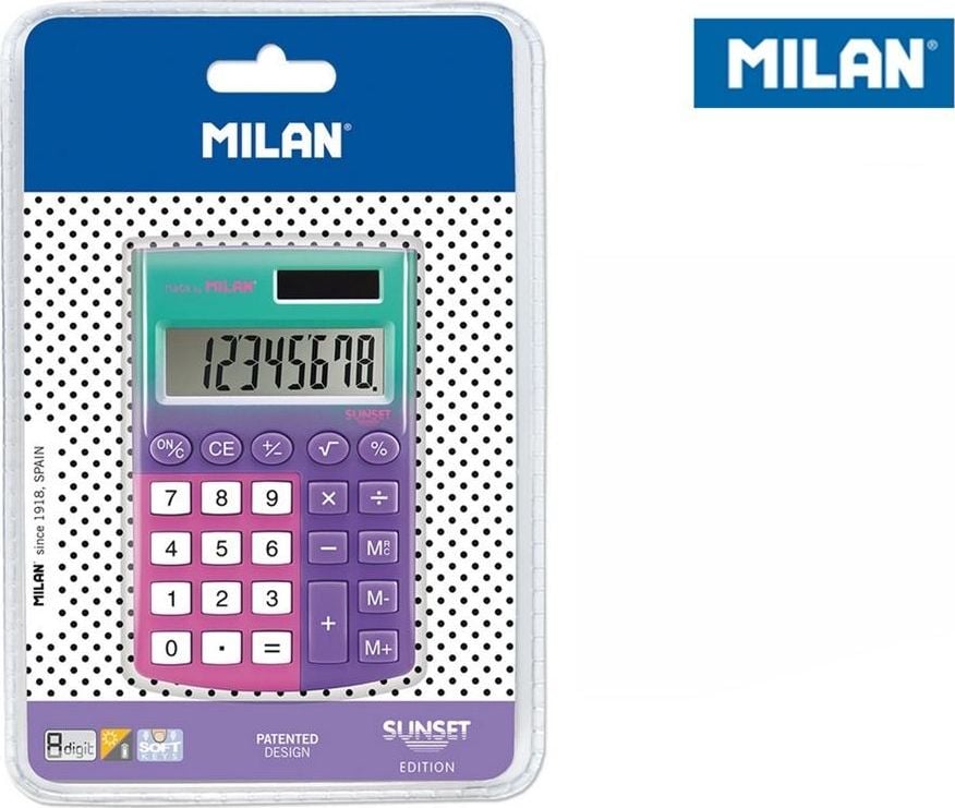 Calculatoare de birou - Calculator de Birou MILAN Sunset, 8 Digits, 98x62x9 mm, Alimentare Duala, Corp din Plastic Mov