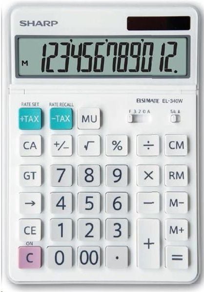 Calculatoare de birou - Calculator de birou SHARP 12 digits, dual power, ecran rabatabil,EL-340W - alb
