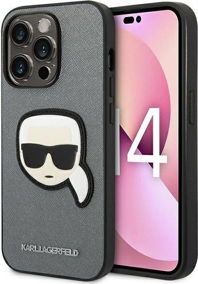 Karl Lagerfeld Karl Lagerfeld Saffiano Karl Head Patch Case - Etui iPhone 14 Pro (srebrny)