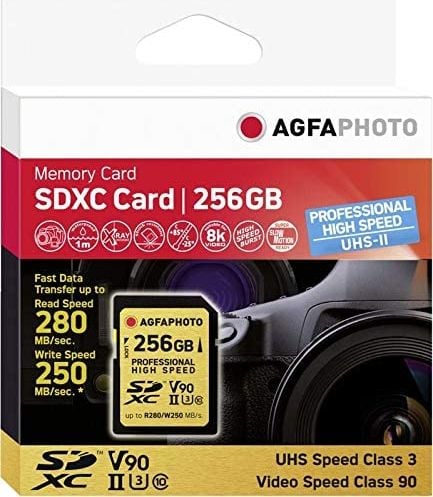 Card profesional AgfaPhoto SDXC de mare viteză 256 GB clasa 10 UHS-II/U3 V90 (10623)