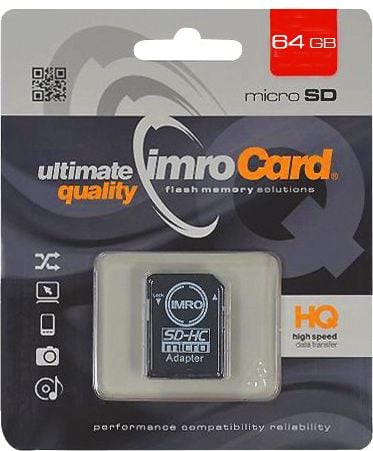 Carduri memorie - Card de memorie Micro Secure Digital Imro 64gb Class 10 Uhs-1 + adaptor (citire/scriere 43/85mbs)