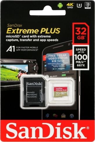 Card MicroSDHC SanDisk Extreme Plus 32 GB clasa 10 UHS-I A1 V30 (SDSQXBG-032G-GN6MA)