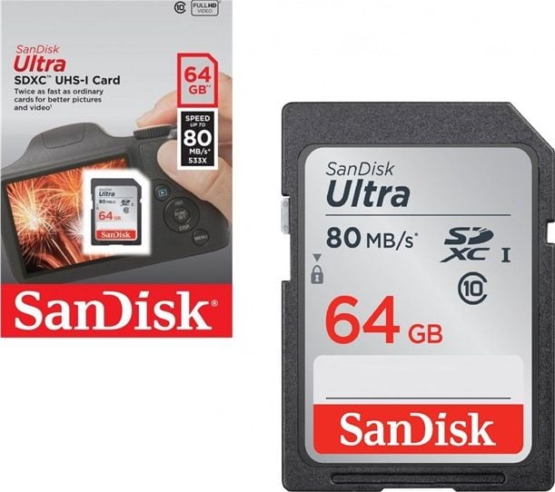 Card de memorie SANDISK Ultra SDHC, 64GB, Class 10, U1, 120 Mb/s
