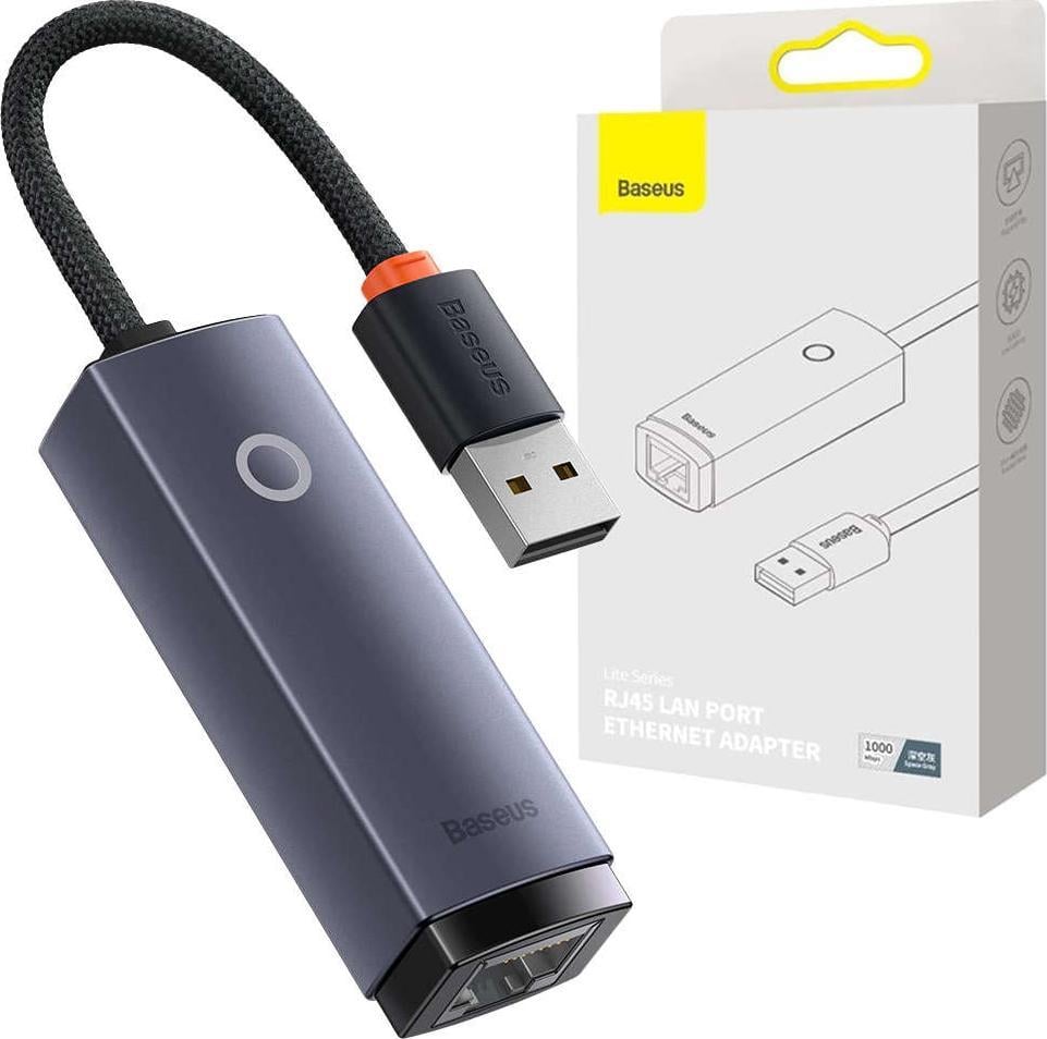 Placa de retea, Baseus Lite, Adaptor USB la Gigabit Lan RJ45, 100/1000Mb, Alb