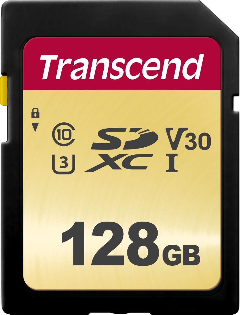 Card SDXC Transcend 500S 128GB Clasa 10 UHS-I/U3 V30 (TS128GSDC500S)