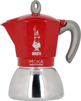 Cafetiere - Espressor New Moka Induction, Bialetti, Aluminiu, 2 cesti (2 tz), Rosu