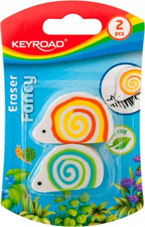 Keyroad Eraser Universal Keyroad Snail, 2 buc., Blister, Culori Asortate