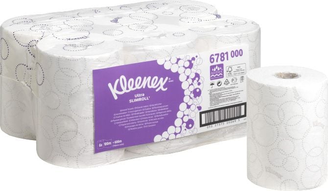 Kimberly-Clark Kimberly-Clark Kleenex Ultra Slimroll - Prosoape de hârtie laminate, 2 straturi, alb, 6 role - 100 m