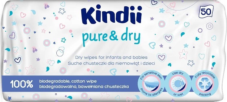 Kindii Kindii Pure & Dry Suche Chusteczki dla niemowląt i dzieci 1op.-50szt
