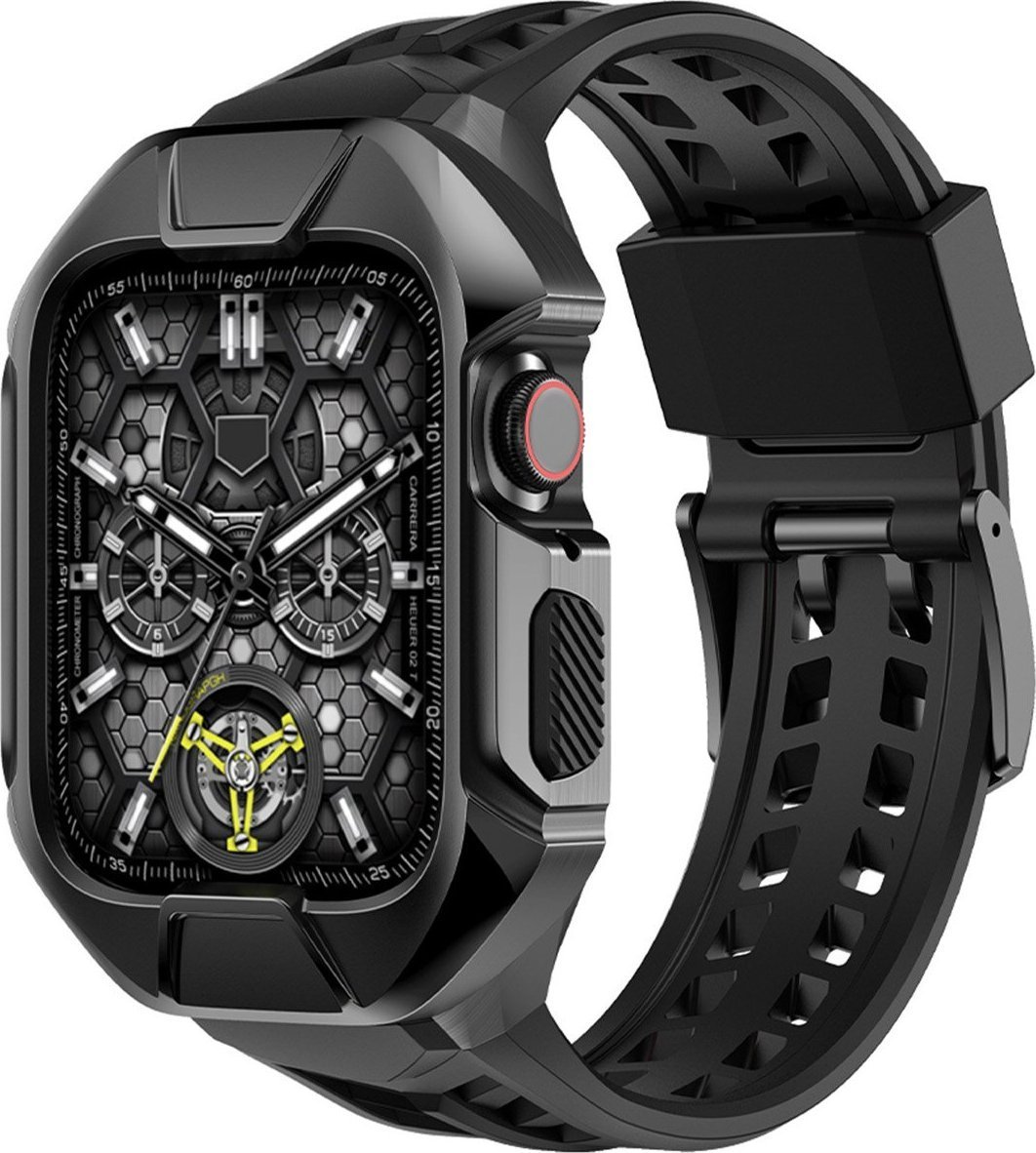 Kingxbar Kingxbar CYF136 Husă robustă 2 în 1 pentru Apple Watch SE, 6, 5, 4 (44 mm) din oțel inoxidabil cu curea neagră