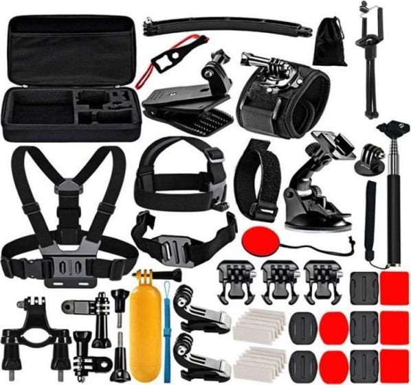 Kit 50+1 Accesorii PKT39 Puluz pentru Camera Video Sport DJI Osmo Action, GoPro, Cutie Depozitare, Negru