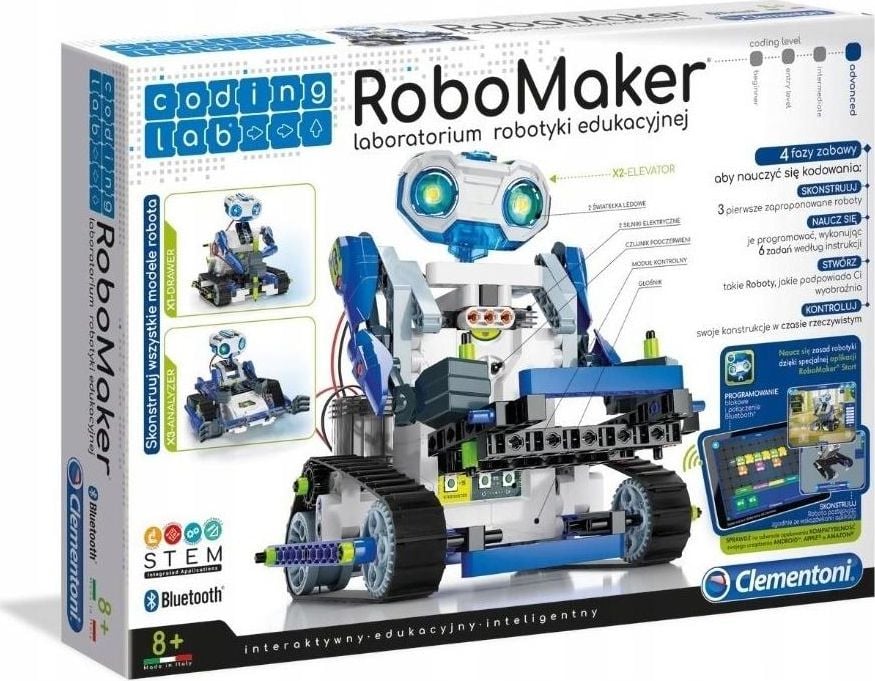 Kit de constructie pentru copii RoboMaker, Clementoni, 3 roboti, 200 piese+, 8 ani+, Multicolor