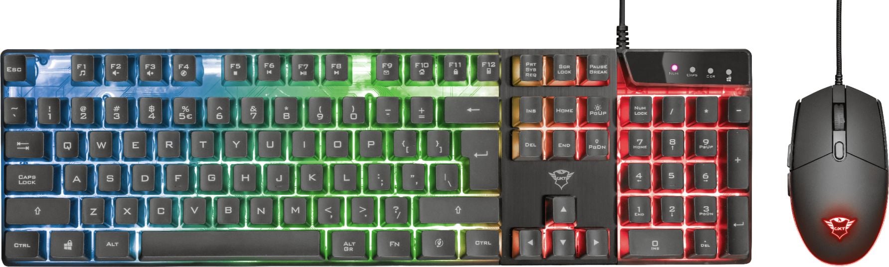Kit Tastatura + Mouse - Kit tastatura + mouse Trust 23472, XT 838 Azor, cu cablu, iluminata RGB, negru, EN