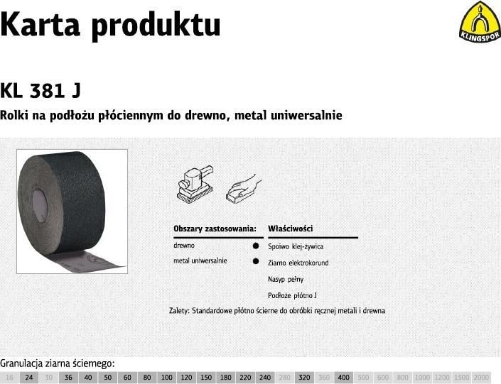 Klingspor PÂNZĂ ABRASIVĂ KL381J ROLA 200MM GROSIME 220 (45005CM) ROLA 50M