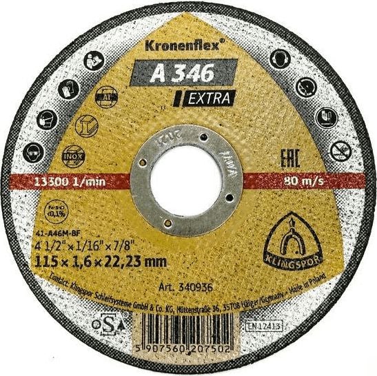 Disc debitare inox si metal, Klingspor A 346 Extra, 115 x 22.23 x 1.6 mm