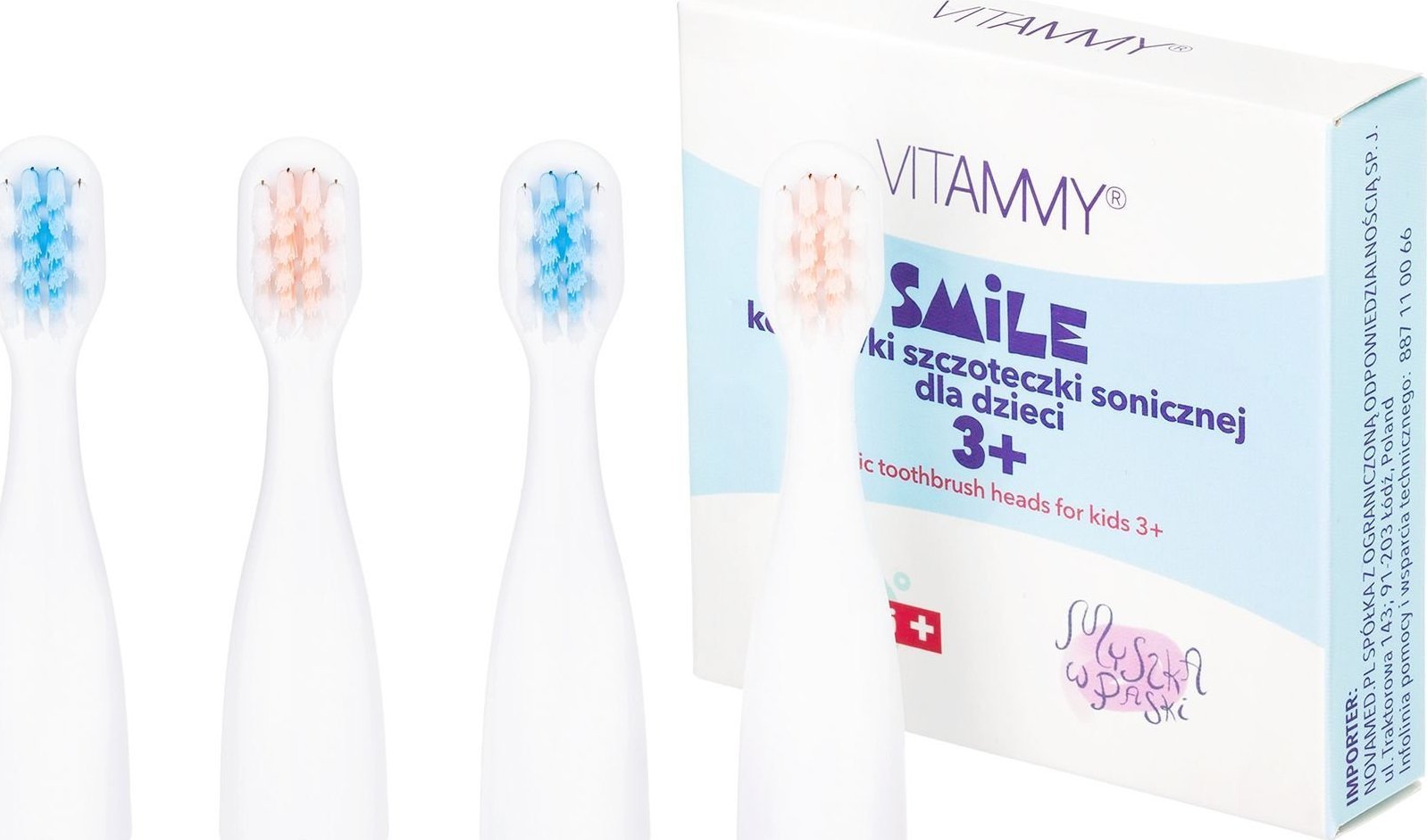 Vârf Vitammy Capete pentru VITAMMY SMILE MiniMini+ 4 buc. Capete pentru o periuță de dinți sonică pentru copii 3+