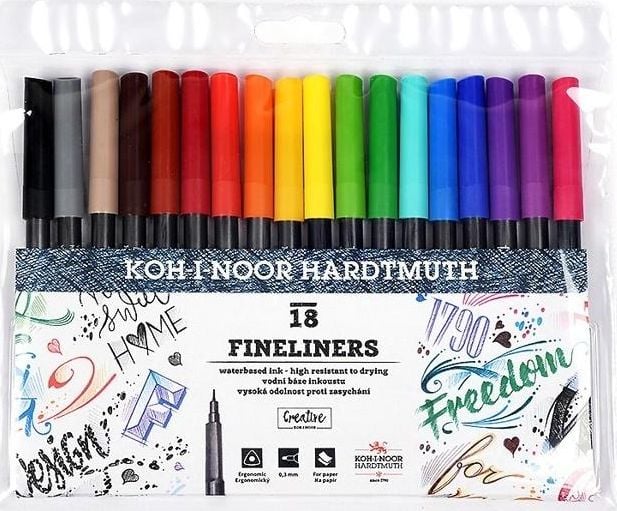 Set 18 finelinere colorate Koh-i-Noor, 0.3 mm