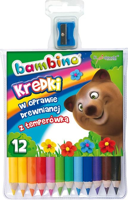 KREDKI BAMBINO W DREWNIANEJ OPRAWIE Z TEMPERÓWKĄ 12 kol.