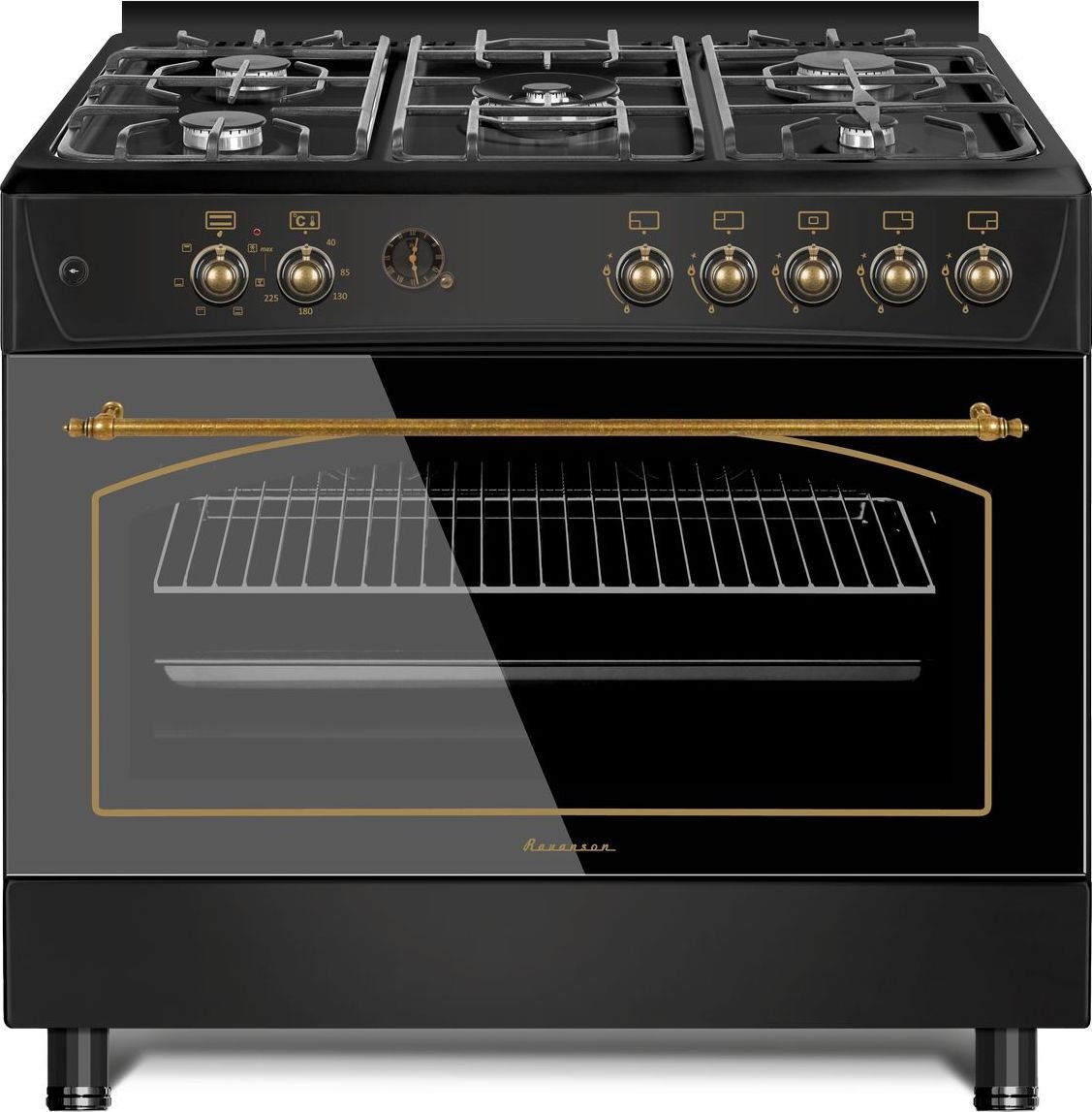 Bucătărie independentă Ravanson KWGE-90R, cuptor electric, plita gaz, Negru