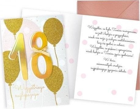KUKARTKA Card Zi de naștere 18 baloane aurii