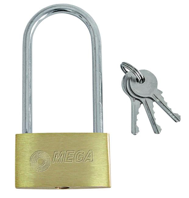 Lacăt Mega Brass cu lanț lung 50 mm 3 chei (24150)