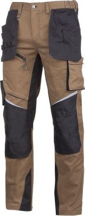 Pantaloni elastici slim-fit Lahti Pro, marimea M, 170 cm, bumbac/elastan, poliester 600D, 13 buzunare, benzi reflectorizante, Maro/Negru