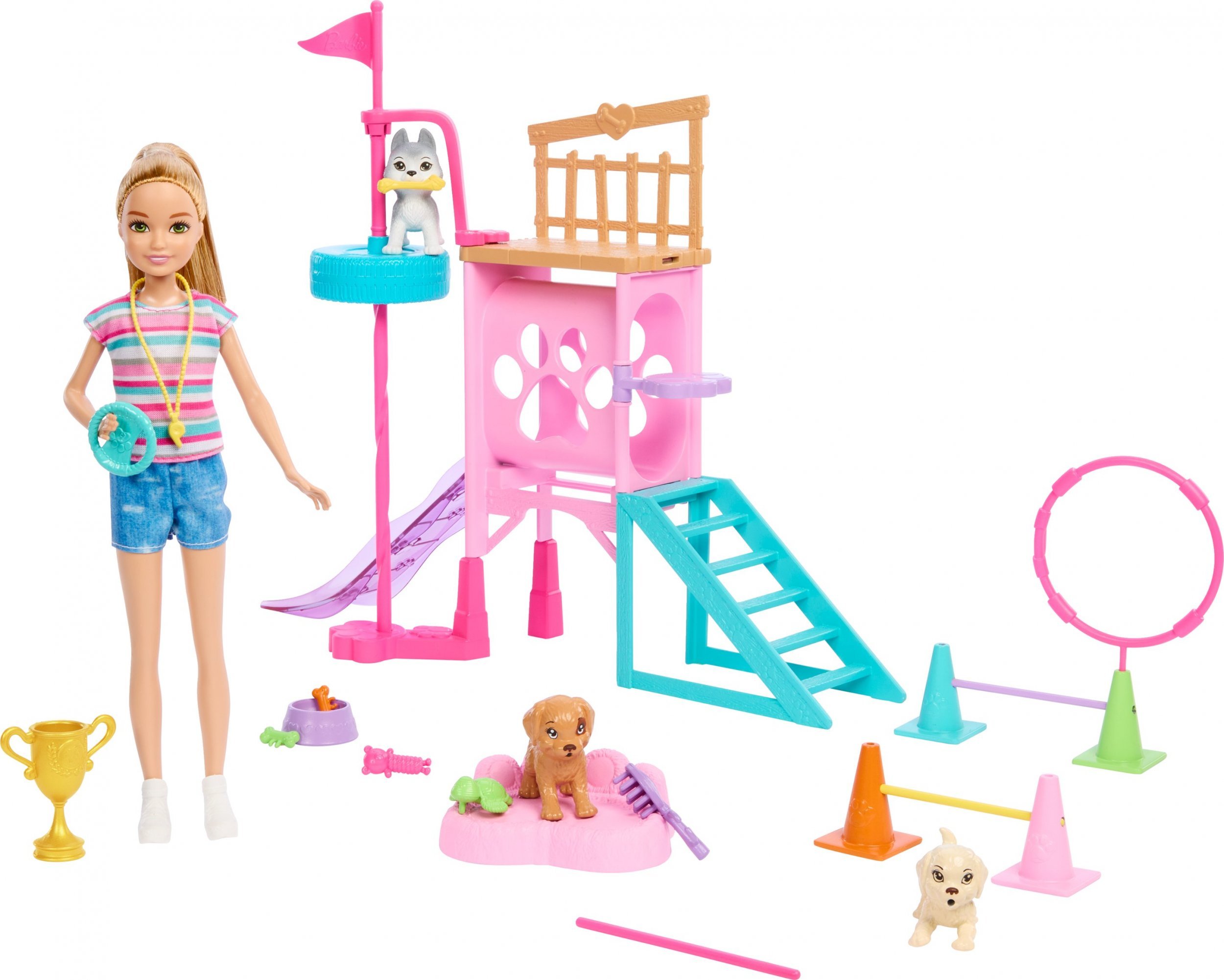 Lalka Barbie Mattel lac zabaw piesków + Stacie Zestaw filmowy HRM10