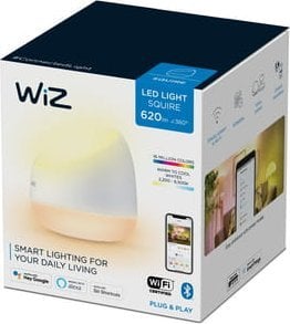Veioza LED inteligenta portabila WiZ Squire, Wi-Fi + Bluetooth, 9W, 620 lm, lumina alba reglabila, compatibil Google Assistant/Alexa/Siri, Alb