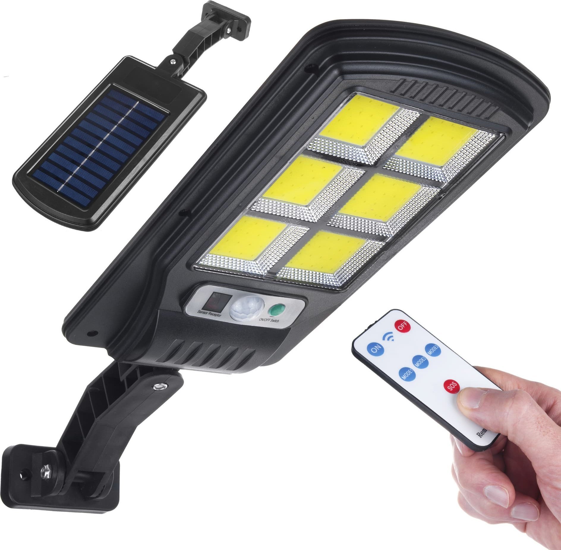 Lampă stradală Maclean Solar LED cu senzor de mișcare și telecomandă Maclean IP54, 4W, 400lm, 6500K, Li-ion 1200 mAh, 3 moduri de funcționare MCE446