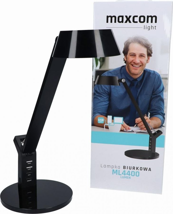 Lampa LED de birou Maxcom ML4400 Lumen, USB, 8W, 480 lm, temperatura lumina reglabila, Negru