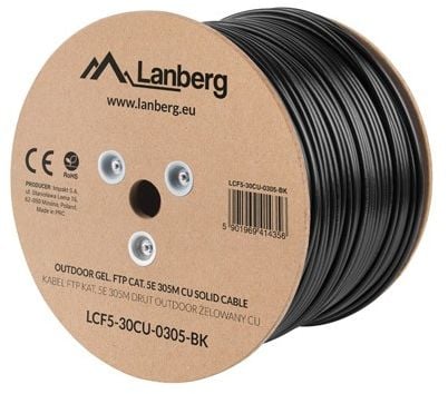 Cablu lanberg Kabel instalacyjny FTP KAT.5E, Żelowany, 305m (LCF5-30CU-0305-BK)